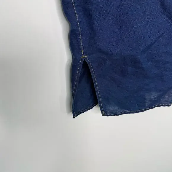 Lafayette 148 | Everson Linen Chambray Button Up Shirt Size Medium Dark Wash - Picture 5 of 9